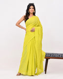 Load image into Gallery viewer, Rajnesa Lime Green Plain Cotton Mulmul Saree - Without Blouse