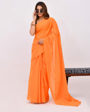 Load image into Gallery viewer, Orange Plain Cotton Mulmul Saree By Rajnesa