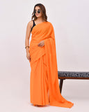 Load image into Gallery viewer, Rajnesa Orange Color Plain Cotton Mulmul Saree - Without Blouse
