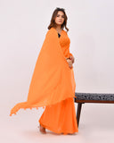 Load image into Gallery viewer, Rajnesa Orange Color Plain Cotton Mulmul Saree - Without Blouse