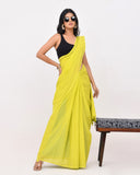 Load image into Gallery viewer, Rajnesa Lime Green Plain Cotton Mulmul Saree - Without Blouse