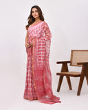 Load image into Gallery viewer, Rajnesa Traditional Block Print Kota Doria Cotton Saree - Carrot Pink