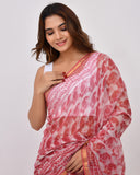 Load image into Gallery viewer, Rajnesa Traditional Block Print Kota Doria Cotton Saree - Carrot Pink