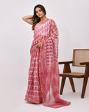 Load image into Gallery viewer, Rajnesa Traditional Block Print Kota Doria Cotton Saree - Carrot Pink