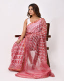 Load image into Gallery viewer, Rajnesa Traditional Block Print Kota Doria Cotton Saree - Carrot Pink