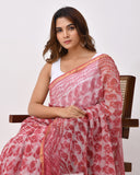 Load image into Gallery viewer, Rajnesa Traditional Block Print Kota Doria Cotton Saree - Carrot Pink
