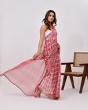 Load image into Gallery viewer, Rajnesa Traditional Block Print Kota Doria Cotton Saree - Carrot Pink