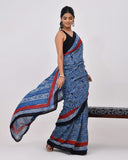 Load image into Gallery viewer, Rajnesa Traditional Block Print Pure Modal Saree - Indigo &amp; Red