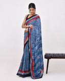 Load image into Gallery viewer, Rajnesa Traditional Block Print Pure Modal Saree - Indigo &amp; Red