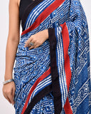 Load image into Gallery viewer, Rajnesa Traditional Block Print Pure Modal Saree - Indigo &amp; Red