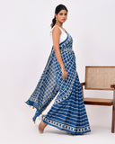 Load image into Gallery viewer, Rajnesa Traditional Half And Half Cotton Mulmul Saree - Indigo Checks