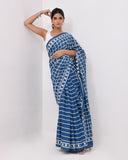 Load image into Gallery viewer, Rajnesa Traditional Half And Half Cotton Mulmul Saree - Indigo Checks