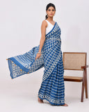 Load image into Gallery viewer, Rajnesa Traditional Half And Half Cotton Mulmul Saree - Indigo Checks