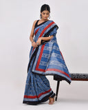Load image into Gallery viewer, Indigo &amp; Red Block Print Pure Modal Saree