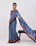Load image into Gallery viewer, Rajnesa Traditional Block Print Pure Modal Saree - Indigo &amp; Red