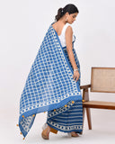 Load image into Gallery viewer, Rajnesa Traditional Half And Half Cotton Mulmul Saree - Indigo Checks