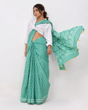 Load image into Gallery viewer, Rajnesa Traditional Half And Half Cotton Mulmul Saree - Mint Green
