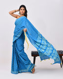Load image into Gallery viewer, Rajnesa Traditional Half And Half Cotton Mulmul Saree - Ligt Blue &amp; Yellow