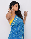 Load image into Gallery viewer, Rajnesa Traditional Half And Half Cotton Mulmul Saree - Ligt Blue &amp; Yellow
