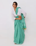 Load image into Gallery viewer, Rajnesa Traditional Half And Half Cotton Mulmul Saree - Mint Green