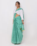 Load image into Gallery viewer, Rajnesa Traditional Half And Half Cotton Mulmul Saree - Mint Green
