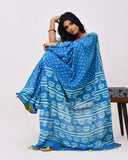 Load image into Gallery viewer, Rajnesa Traditional Half And Half Cotton Mulmul Saree - Ligt Blue &amp; Yellow