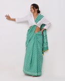 Load image into Gallery viewer, Rajnesa Traditional Half And Half Cotton Mulmul Saree - Mint Green