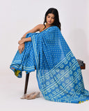 Load image into Gallery viewer, Rajnesa Traditional Half And Half Cotton Mulmul Saree - Ligt Blue &amp; Yellow