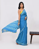 Load image into Gallery viewer, Rajnesa Traditional Half And Half Cotton Mulmul Saree - Ligt Blue &amp; Yellow