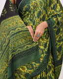 Load image into Gallery viewer, Rajnesa Traditional Block Print Modal Silk Saree - Forest Green