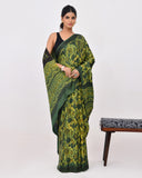Load image into Gallery viewer, Rajnesa Traditional Block Print Modal Silk Saree - Forest Green