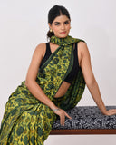 Load image into Gallery viewer, Rajnesa Traditional Block Print Modal Silk Saree - Forest Green