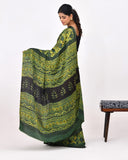 Load image into Gallery viewer, Rajnesa Traditional Block Print Modal Silk Saree - Forest Green