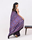 Load image into Gallery viewer, Rajnesa Traditional Block Print Modal Silk Saree - Black &amp; Purple