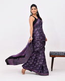Load image into Gallery viewer, Rajnesa Traditional Block Print Modal Silk Saree - Black &amp; Purple