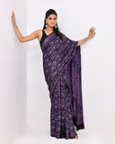 Load image into Gallery viewer, Rajnesa Traditional Block Print Modal Silk Saree - Black &amp; Purple