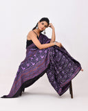 Load image into Gallery viewer, Rajnesa Traditional Block Print Modal Silk Saree - Black &amp; Purple