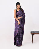 Load image into Gallery viewer, Rajnesa Traditional Block Print Modal Silk Saree - Black &amp; Purple