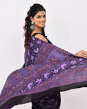 Load image into Gallery viewer, Rajnesa Traditional Block Print Modal Silk Saree - Black &amp; Purple