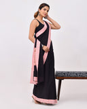 Load image into Gallery viewer, Rajnesa Traditional Patch Work Cotton Mulmul Saree - Black &amp; Peach