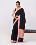Load image into Gallery viewer, Patchwork Cotton Mulmul Saree in Black &amp; Peach