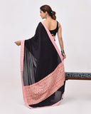 Load image into Gallery viewer, Rajnesa Traditional Patch Work Cotton Mulmul Saree - Black &amp; Peach