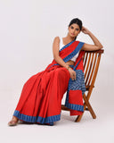 Load image into Gallery viewer, Rajnesa Traditional Patch Work Cotton Mulmul Saree - Red &amp; Indigo