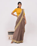 Load image into Gallery viewer, Rajnesa Traditional Patch Work Cotton Mulmul Saree - Mud &amp; Mustard
