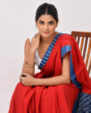 Load image into Gallery viewer, Rajnesa Traditional Patch Work Cotton Mulmul Saree - Red &amp; Indigo
