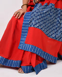 Load image into Gallery viewer, Rajnesa Traditional Patch Work Cotton Mulmul Saree - Red &amp; Indigo