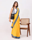 Load image into Gallery viewer, Rajnesa Traditional Patch Work Cotton Mulmul Saree - Yellow &amp; Indigo