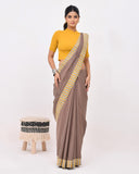 Load image into Gallery viewer, Rajnesa Traditional Patch Work Cotton Mulmul Saree - Mud &amp; Mustard