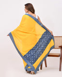 Load image into Gallery viewer, Rajnesa Traditional Patch Work Cotton Mulmul Saree - Yellow &amp; Indigo