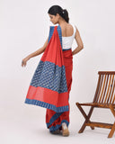 Load image into Gallery viewer, Rajnesa Traditional Patch Work Cotton Mulmul Saree - Red &amp; Indigo